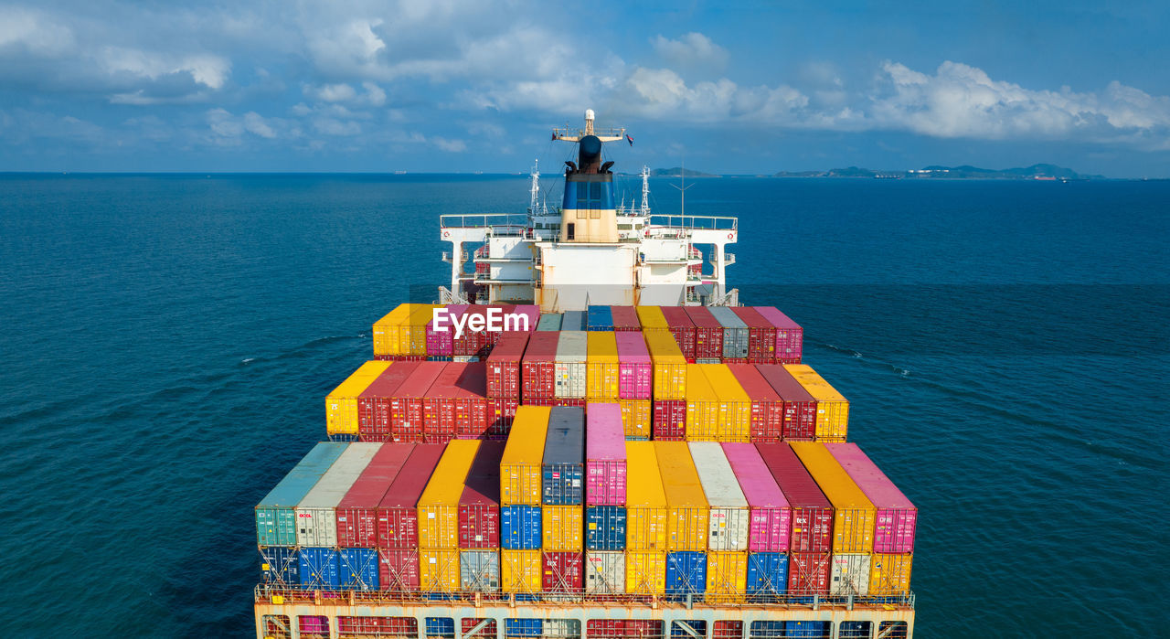 high angle view of ship in sea against sky