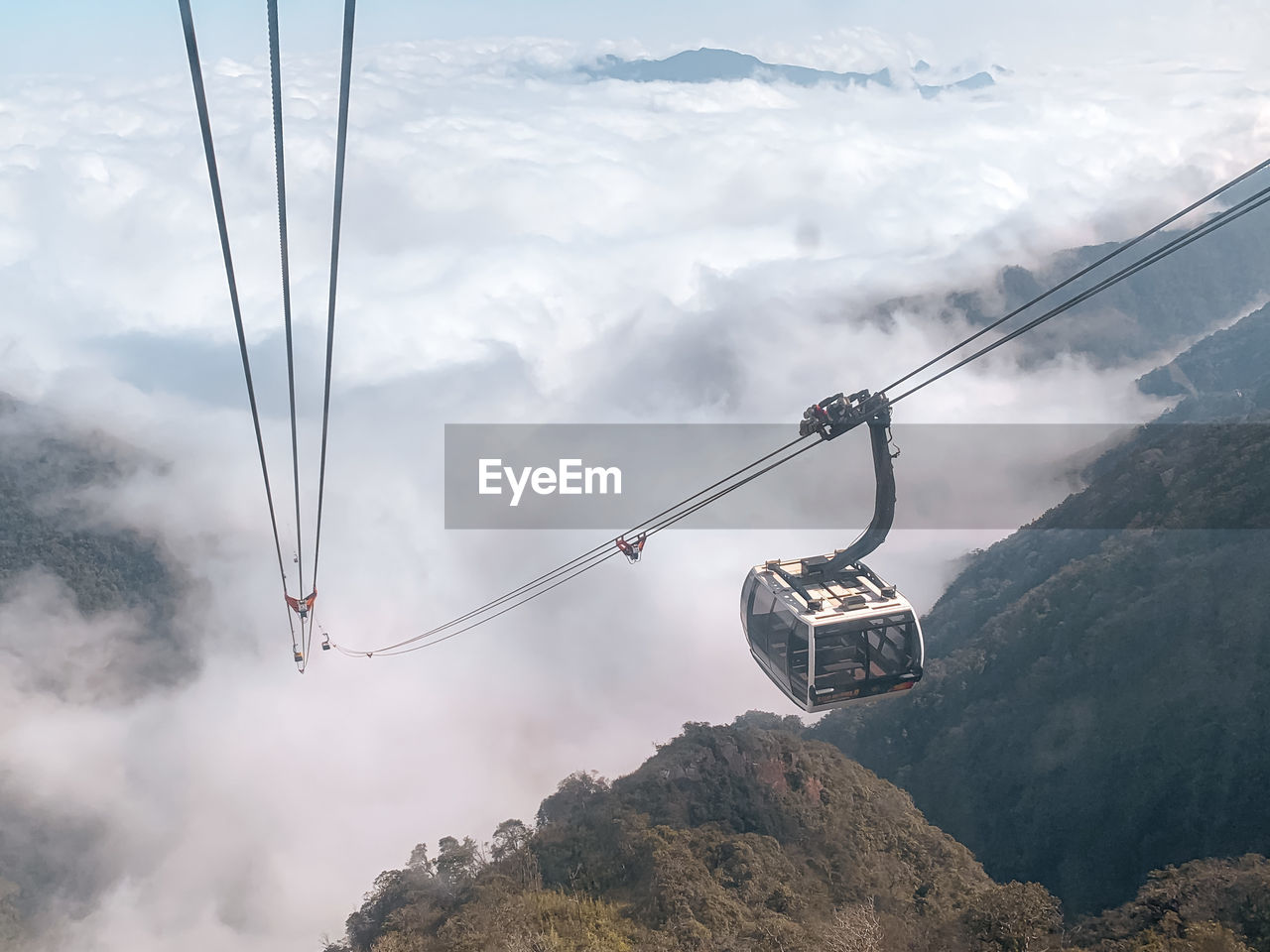 LOW ANGLE VIEW OF OVERHEAD CABLE CAR AGAINST SKY