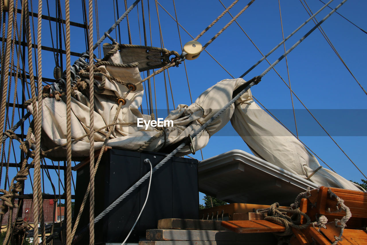Low angle view of sail on sailing ship