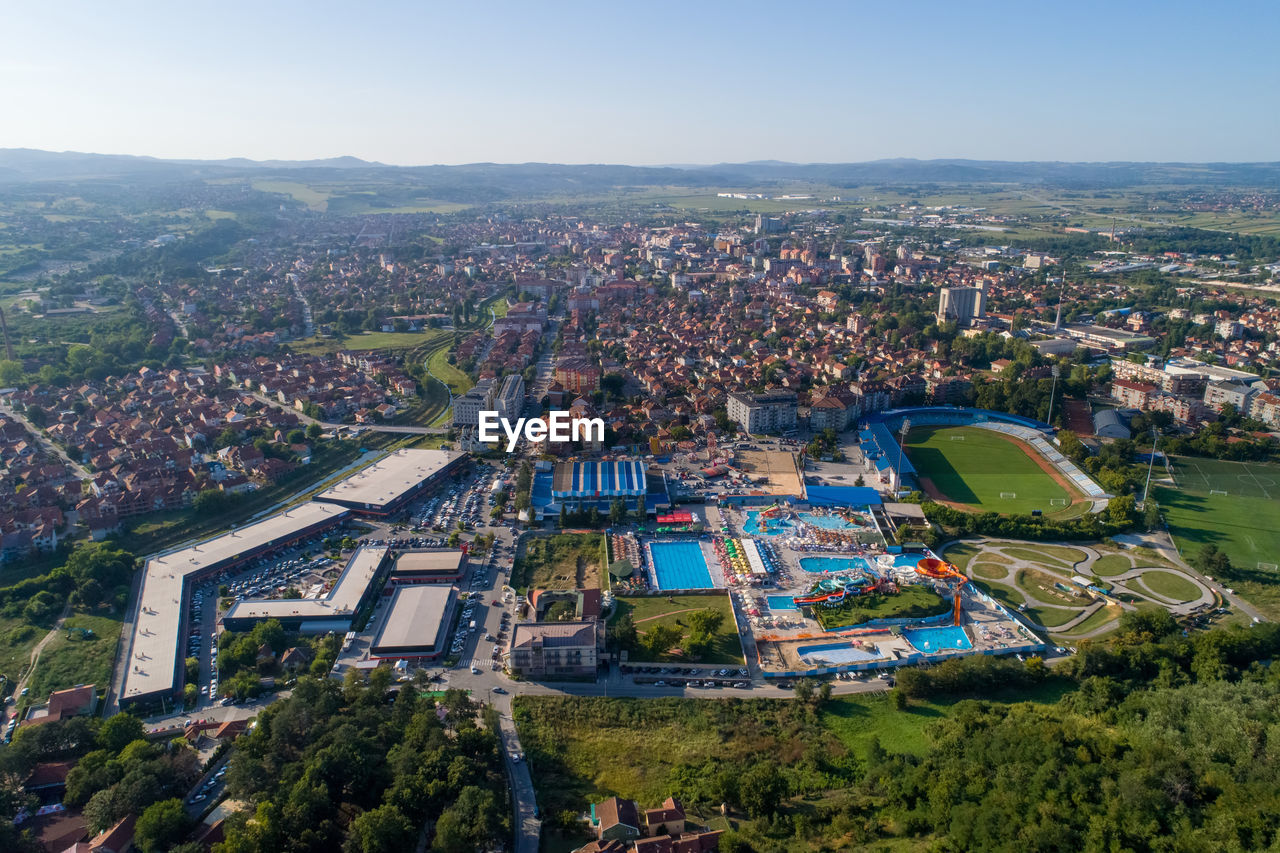 Jagodina drone view, serbia aerial photo. summer day