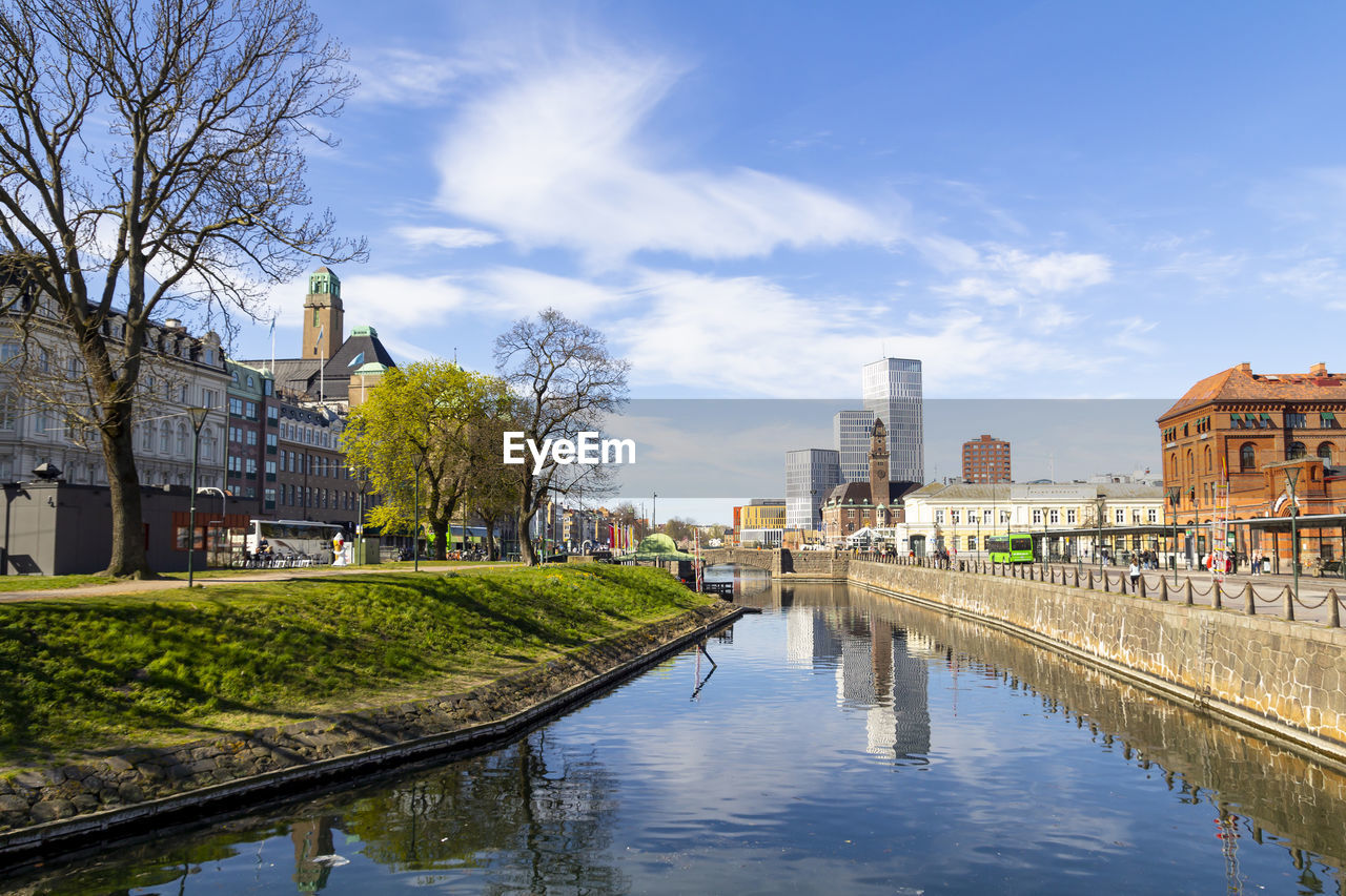 CANAL AMIDST BUILDINGS AGAINST SKY