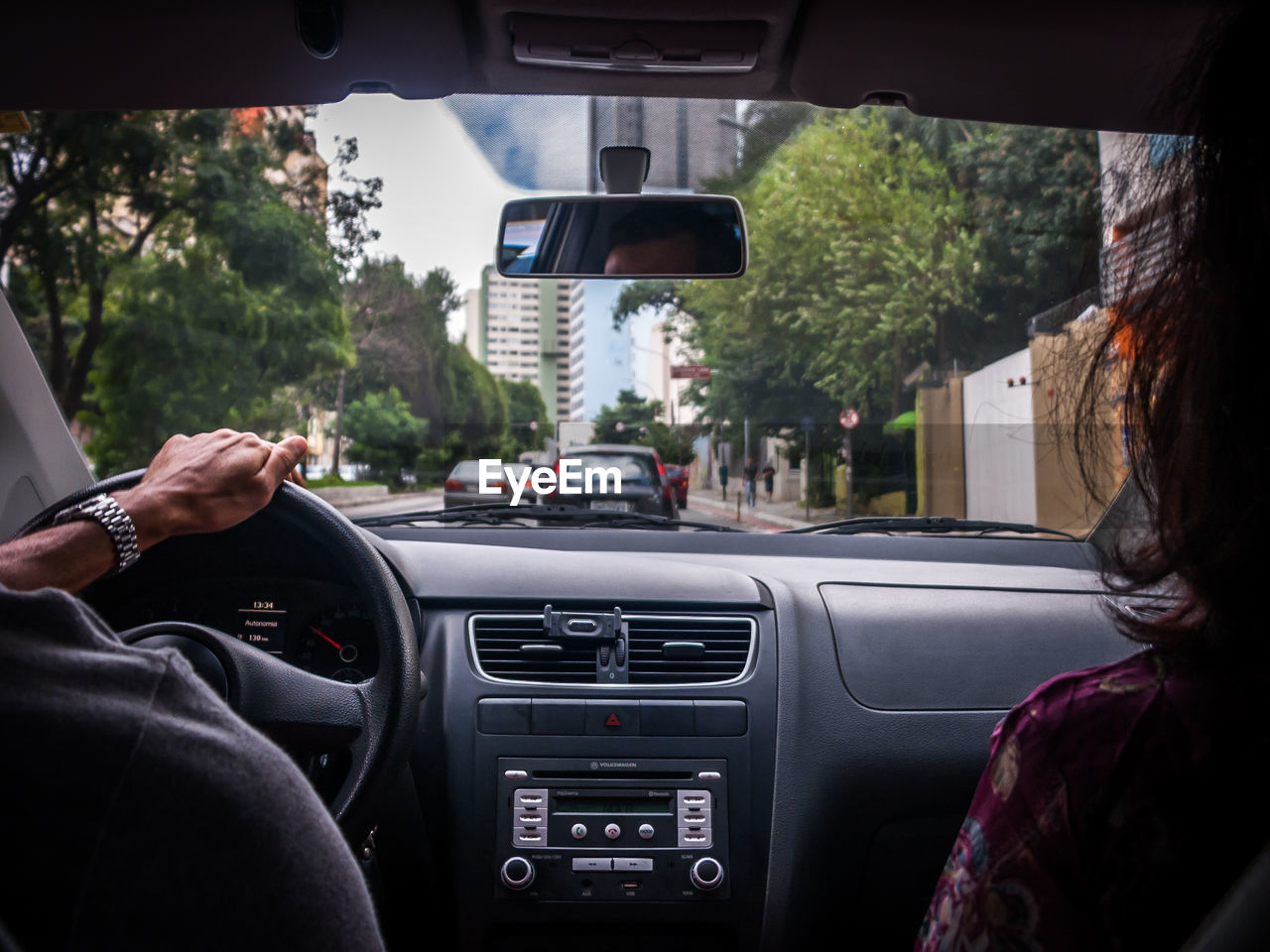 Couple traveling in car