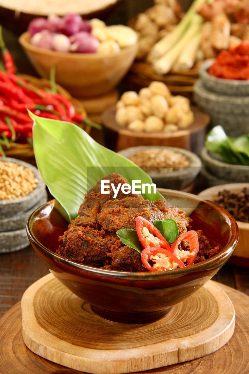 Indonesian beef rendang among spices