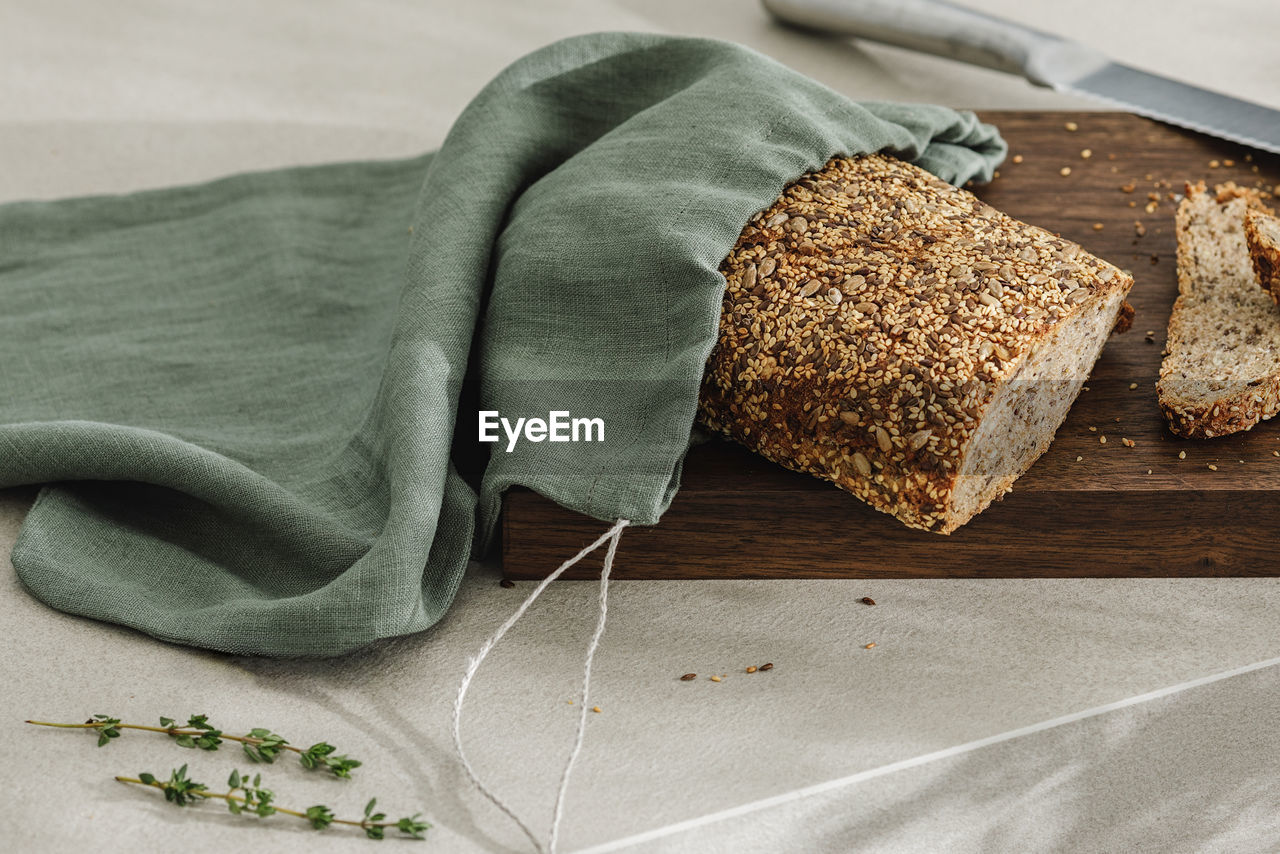 high angle view of food on cutting board