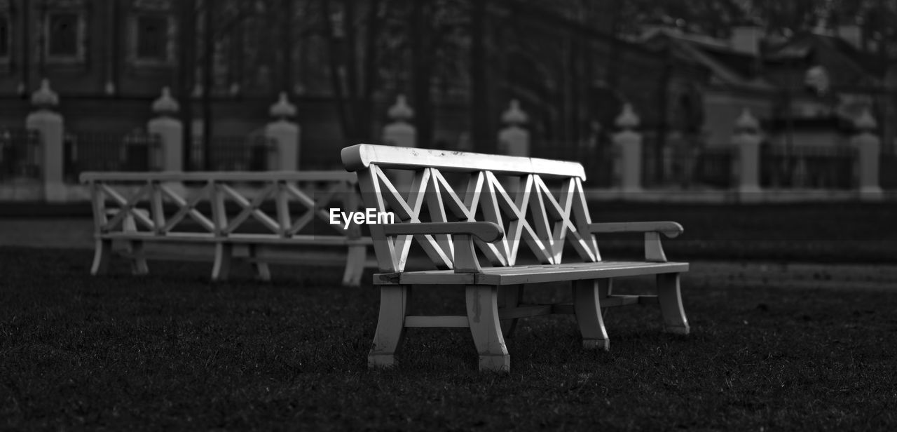 Empty benches outside palace