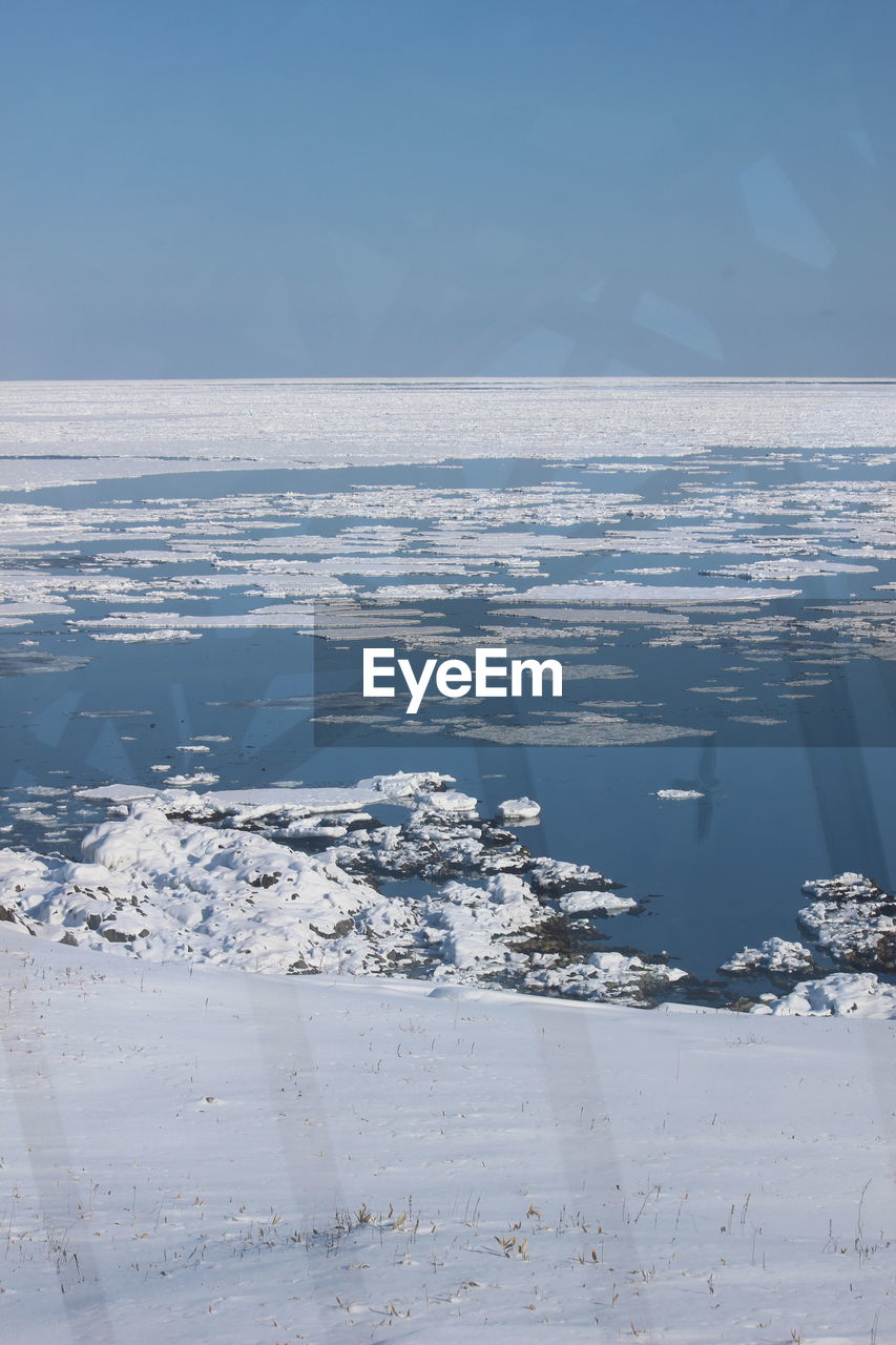 Scenic view of sea against sky during winter