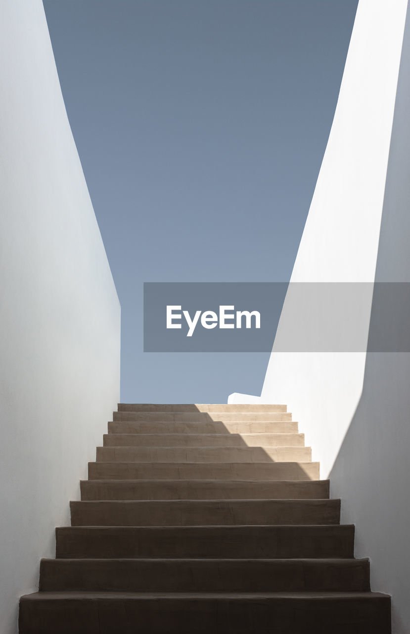 Low angle view of stairs in santorini, greece, cyclades 