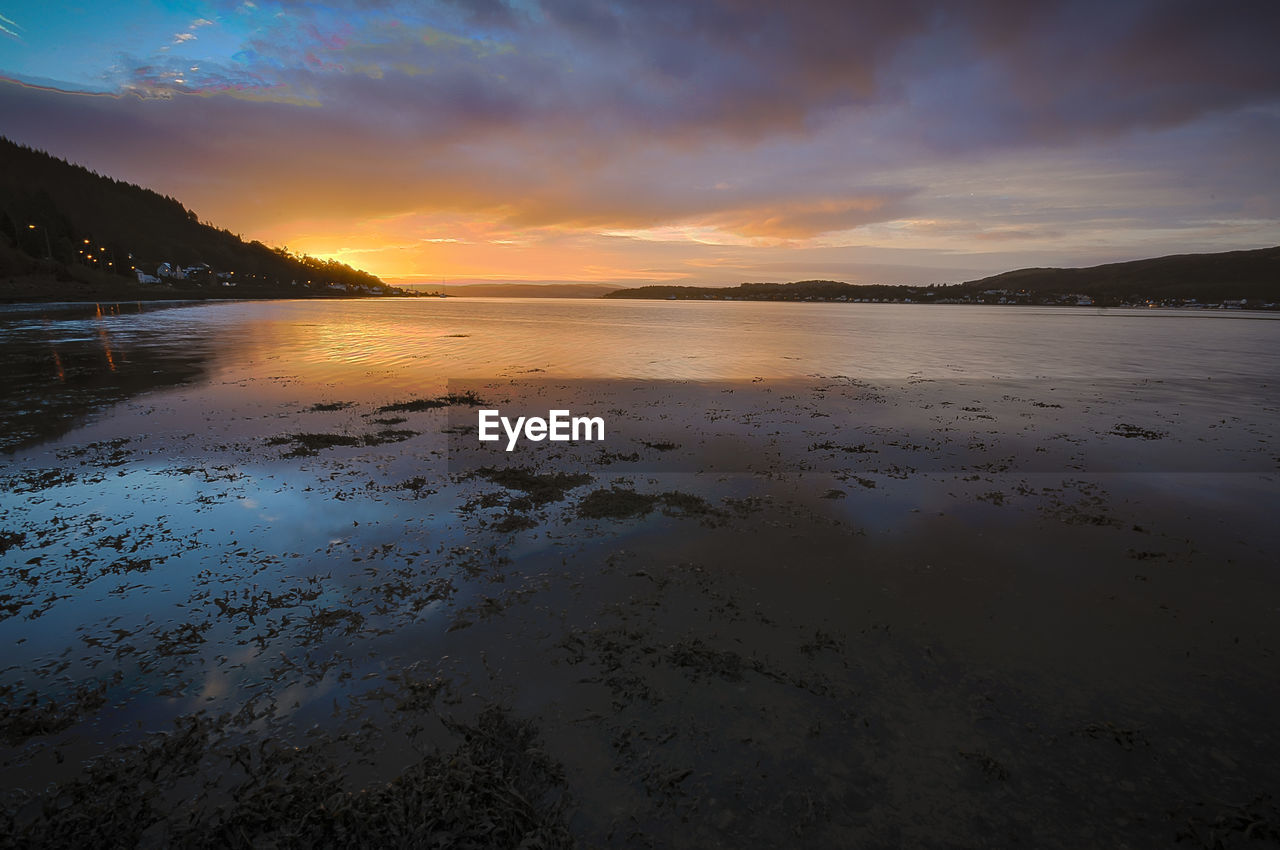 SCENIC VIEW OF SEA AT SUNSET