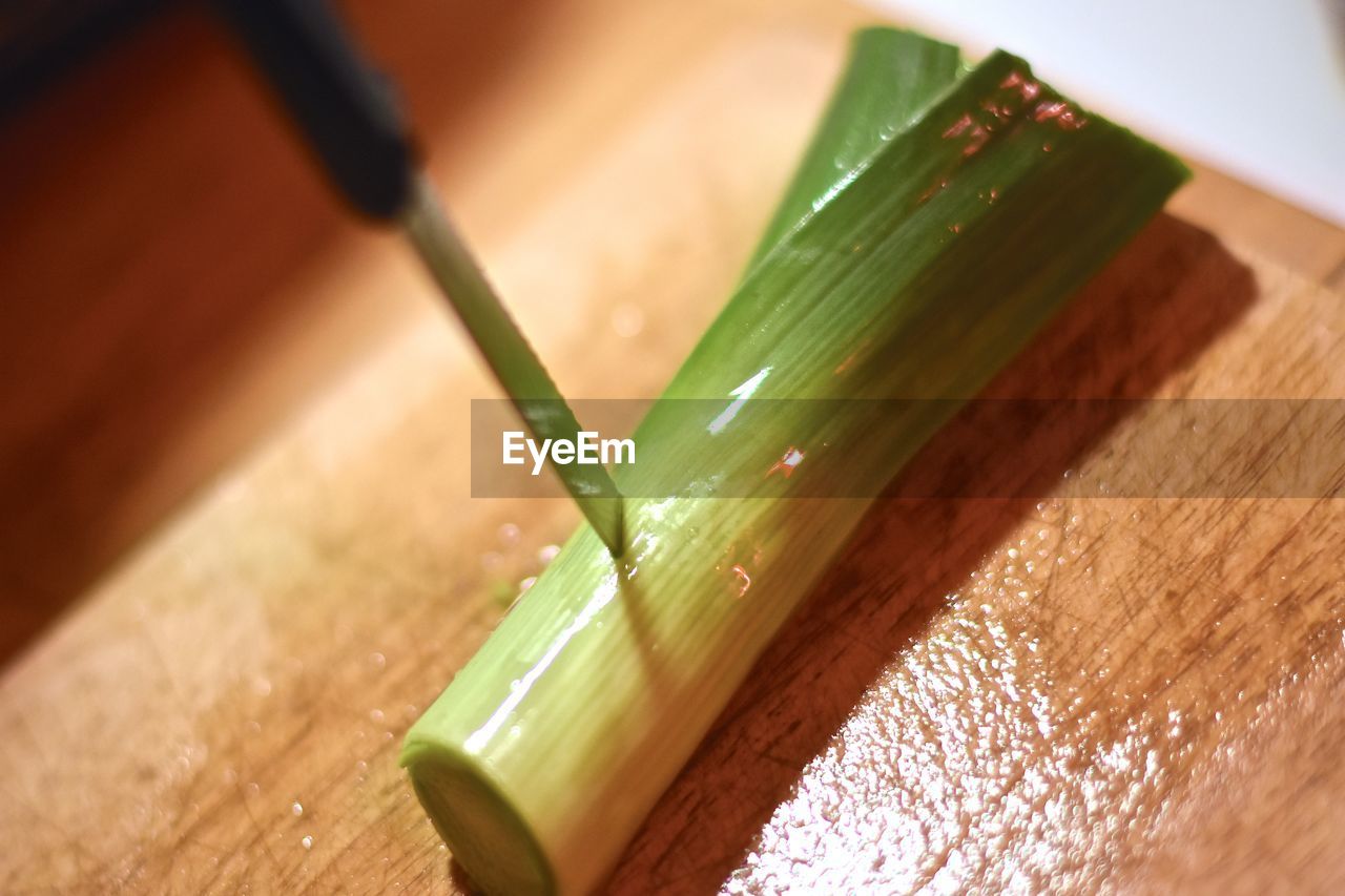 High angle view of vegetable on cutting board