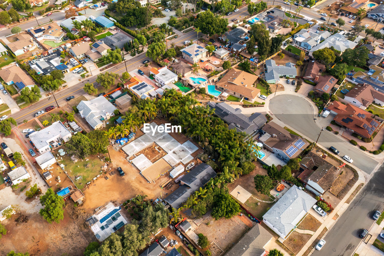 high angle view of buildings in town