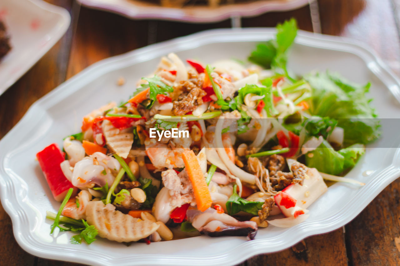 Close-up of food in plate on table