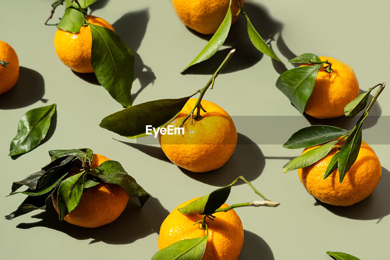 Tangerines flat lay. citrus fruits background.