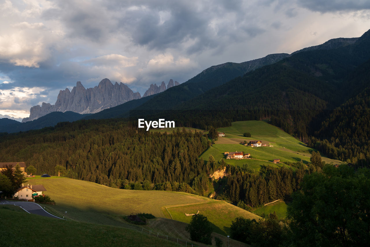 Scenic view of field and mountains against sky