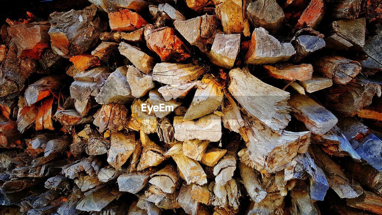 FULL FRAME SHOT OF FIREWOOD STACKED