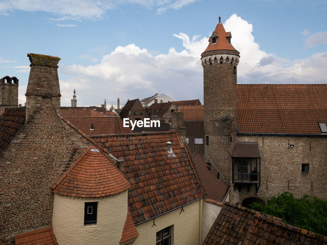 Old rooftops of buildings in bruges, belgium