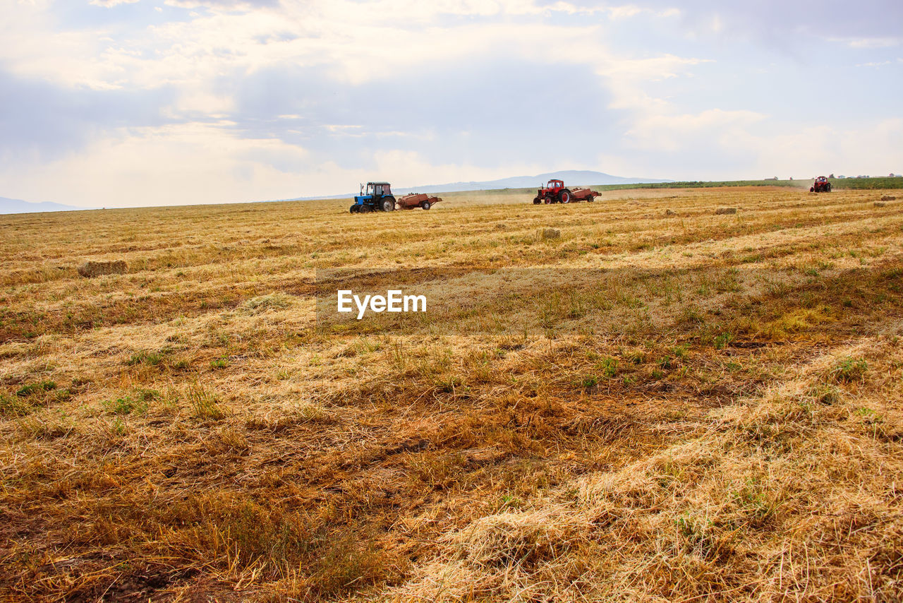 TRACTOR ON FIELD AGAINST SKY