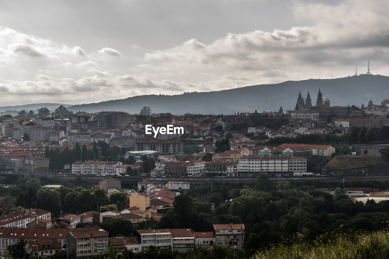 High angle view of townscape against sky