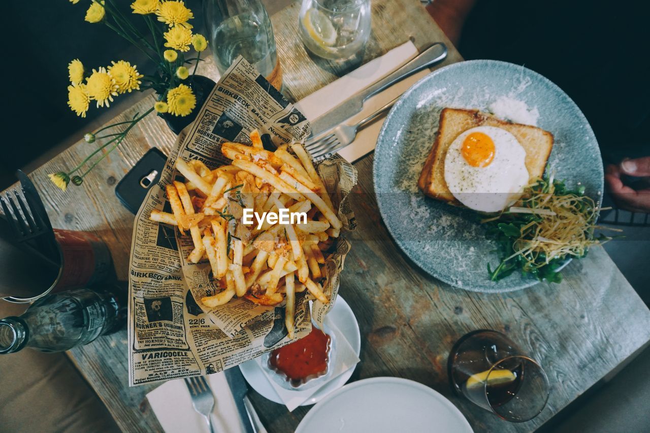 High angle view of food on table