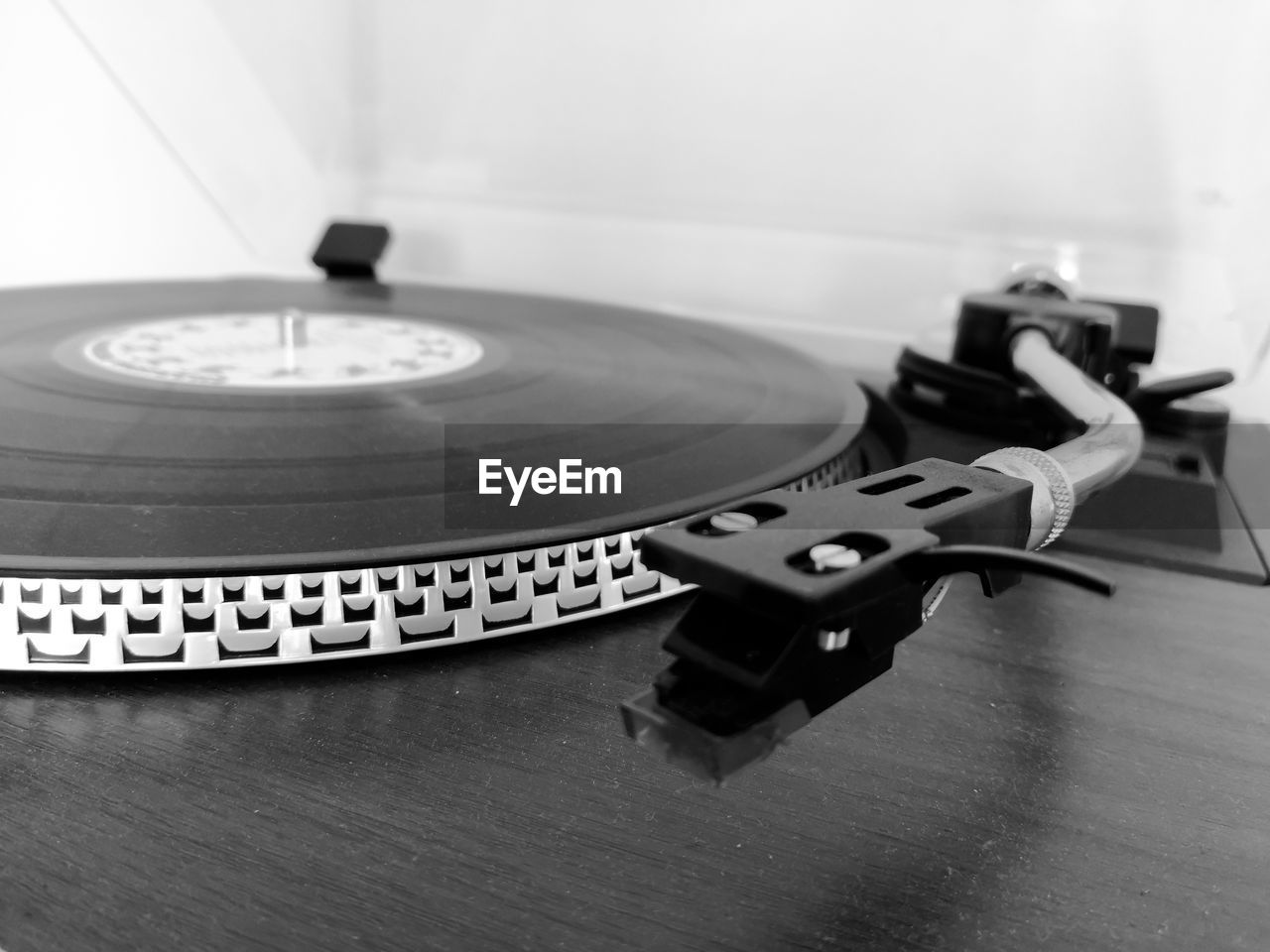 High angle view of gramophone