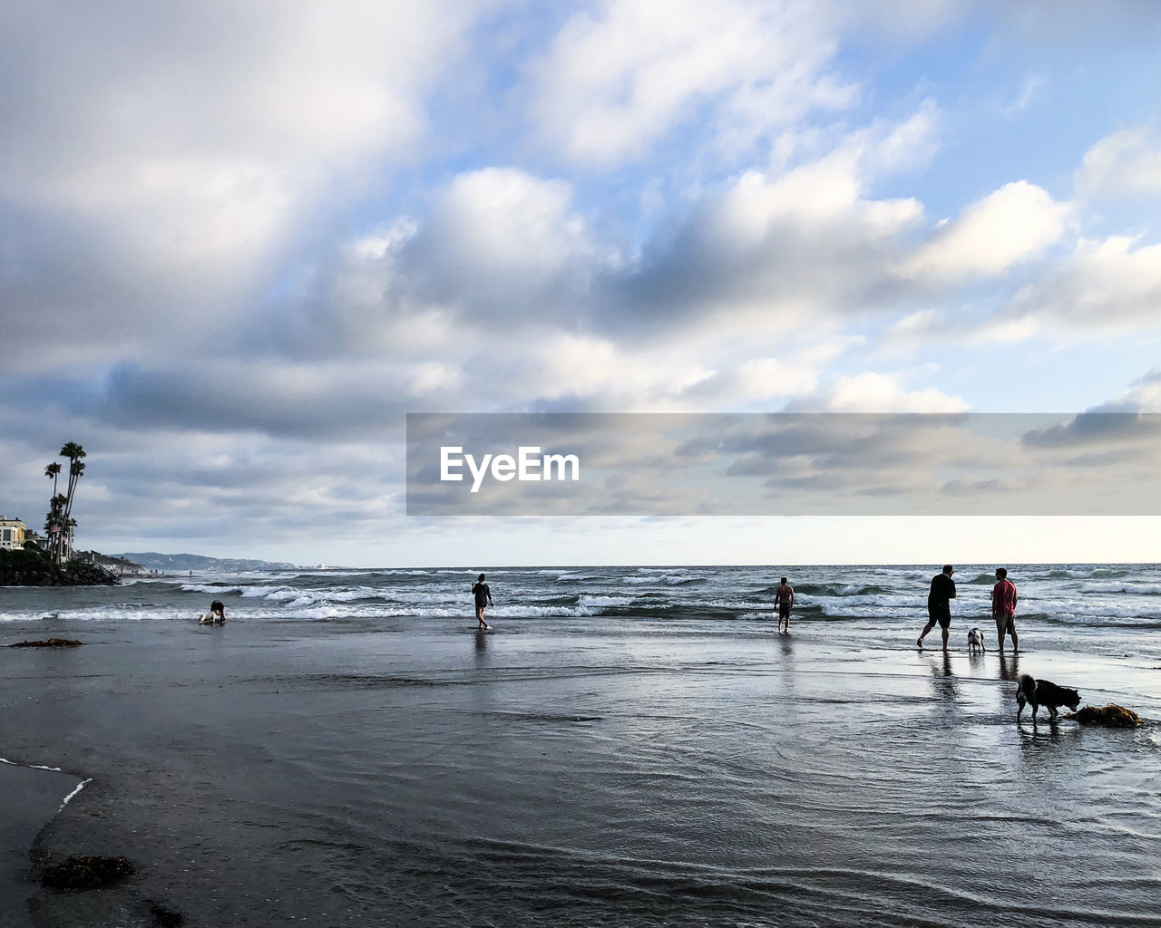 People on beach against sky