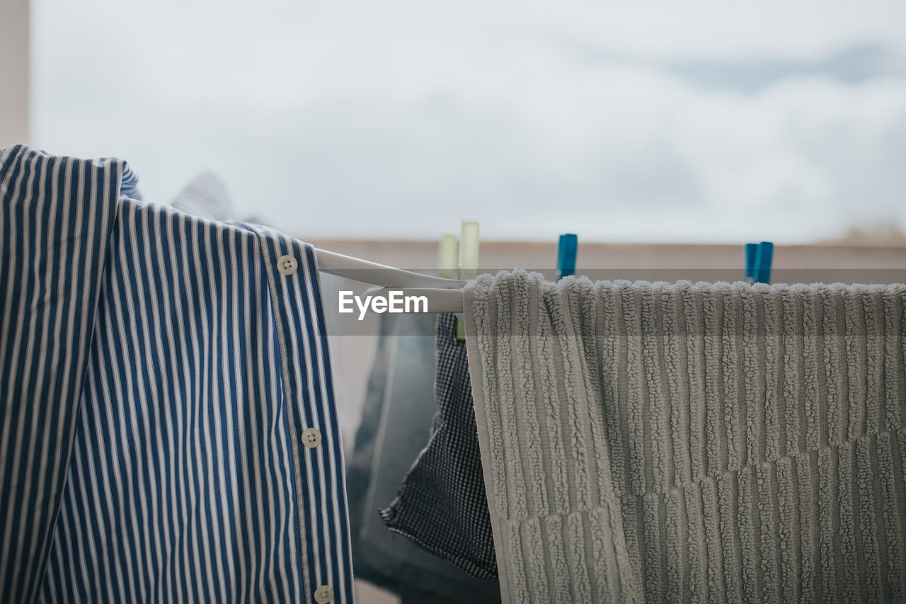 Close-up of clothes drying on clothesline