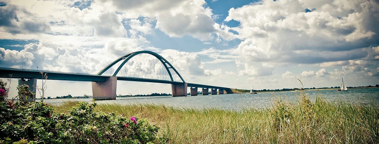 VIEW OF BRIDGE OVER RIVER AGAINST CLOUDY SKY