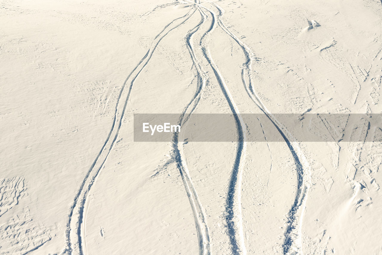 High angle view of snow covered land