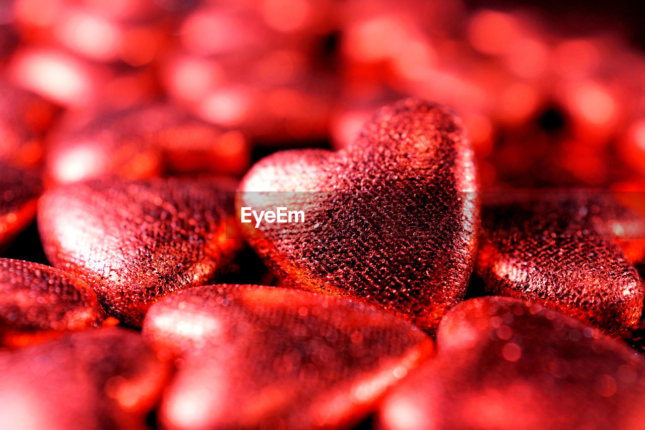 Full frame shot of red heart shape candies