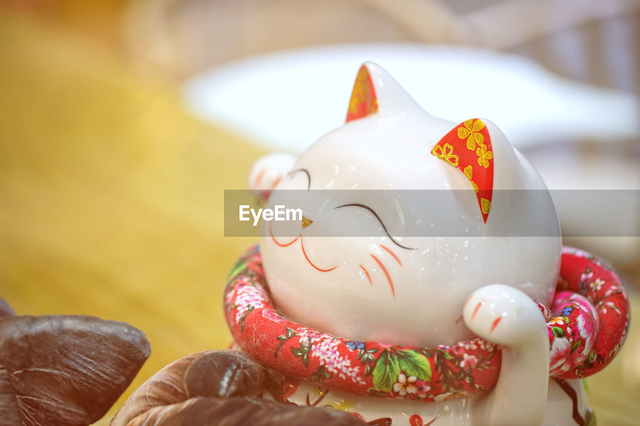 CLOSE-UP OF STUFFED TOY ON WHITE TABLE