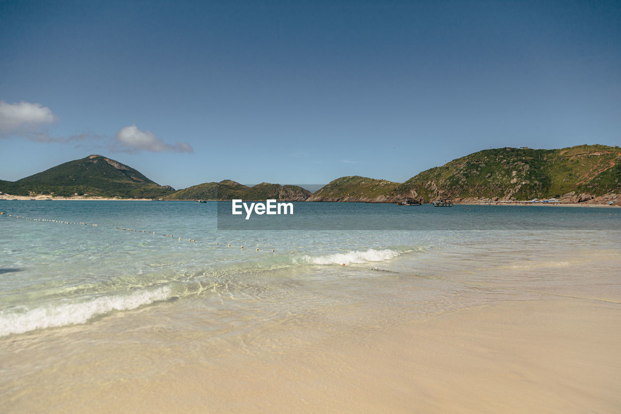 Scenic view of sea against clear blue sky