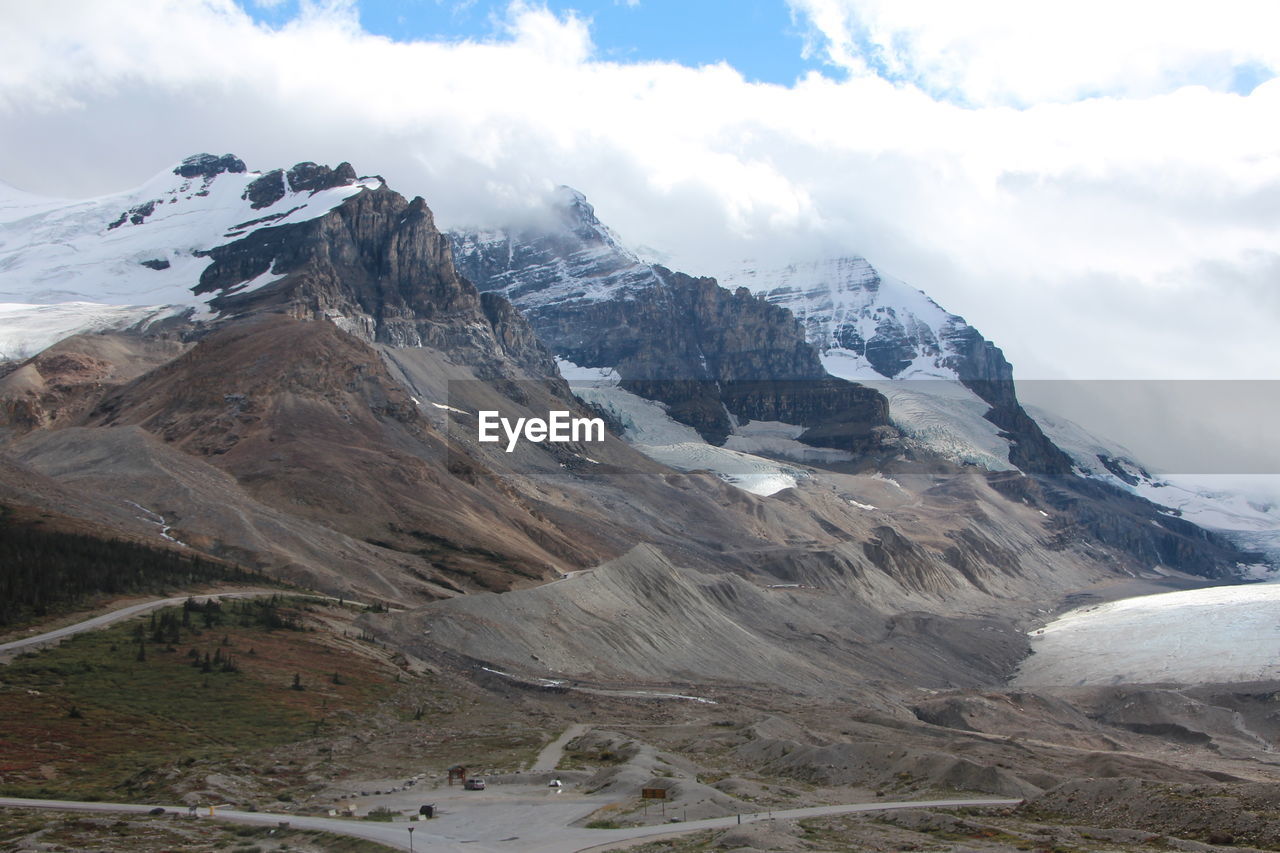 Scenic view of snowcapped mountains against sky