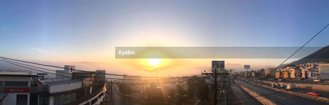 PANORAMIC VIEW OF CITY AGAINST SKY DURING SUNSET