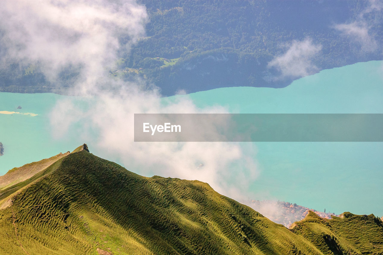 Lake brienz seen from brienzer rothorn in switzerland.