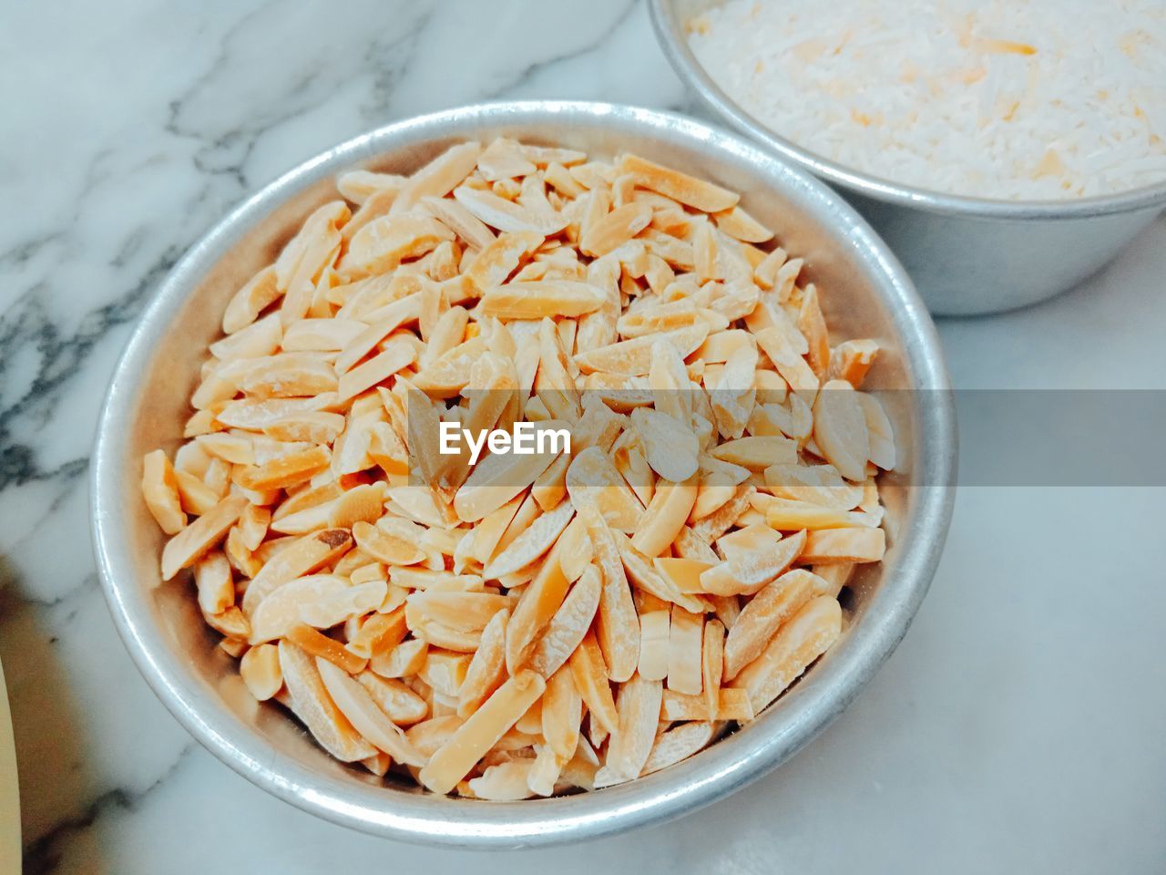 High angle view of noodles in bowl on table