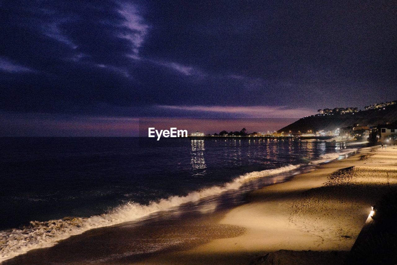 SCENIC VIEW OF BEACH AT SUNSET