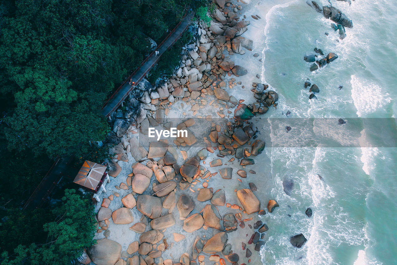 Aerial view of rocks at beach