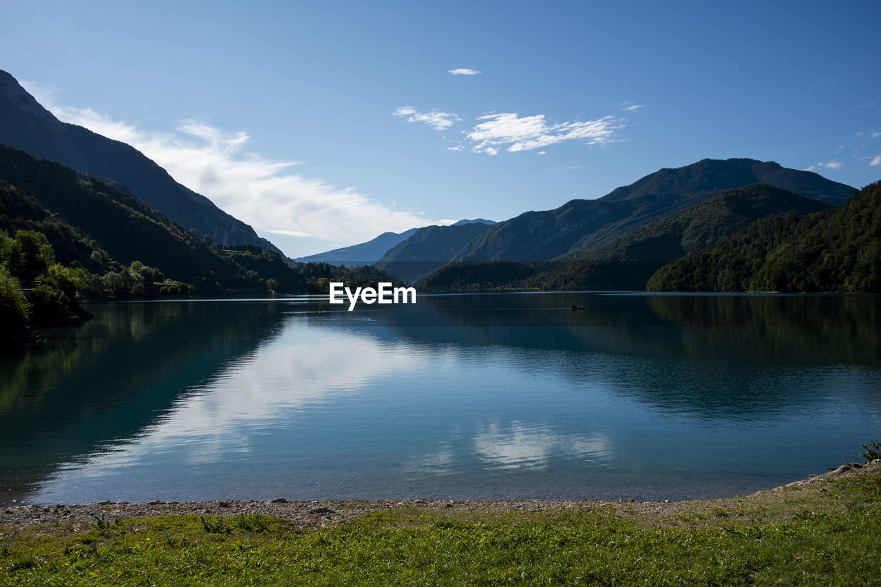 Image of lake ledro in the early morning in the province of trento, italy