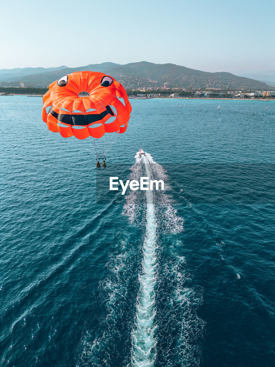 high angle view of boat sailing in sea against sky