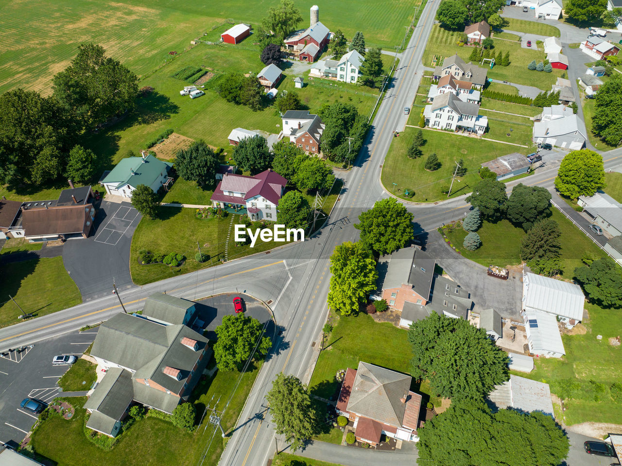 high angle view of buildings in town