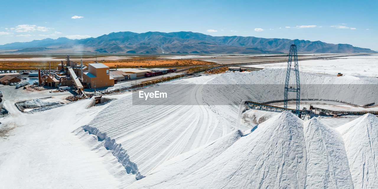 Salt lake city, utah landscape with desert salt mining factory