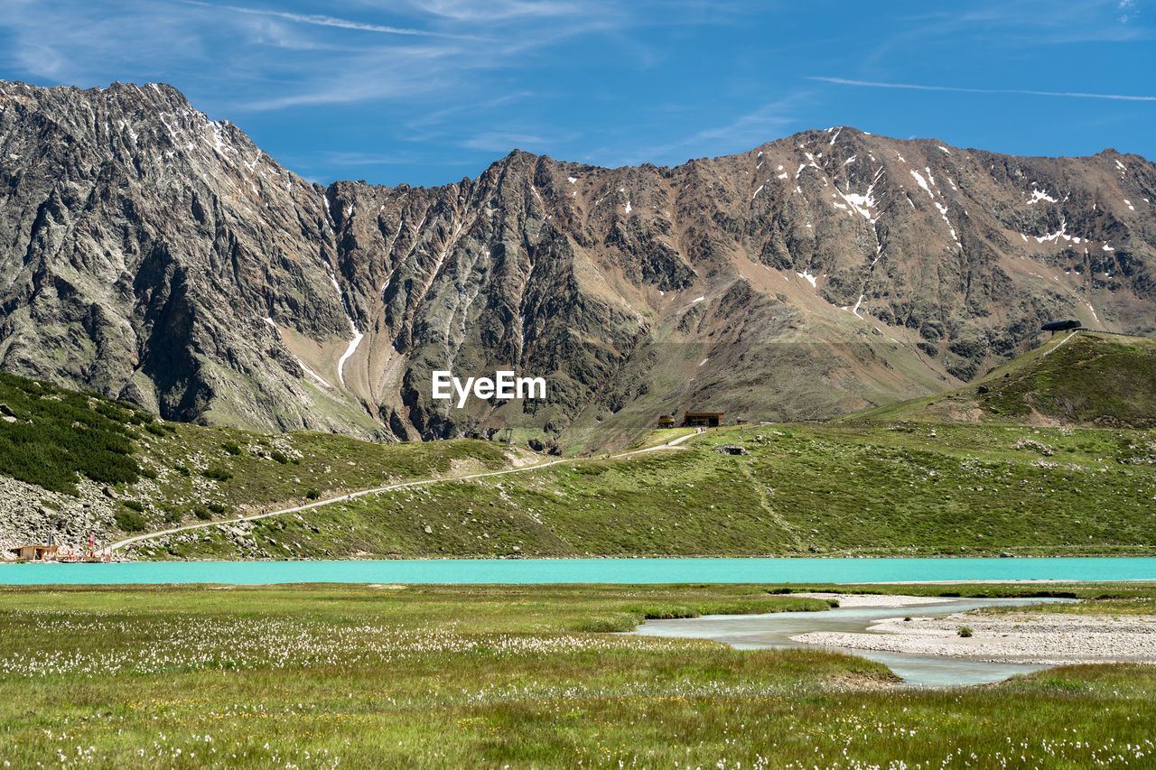 SCENIC VIEW OF LANDSCAPE AND LAKE AGAINST SKY