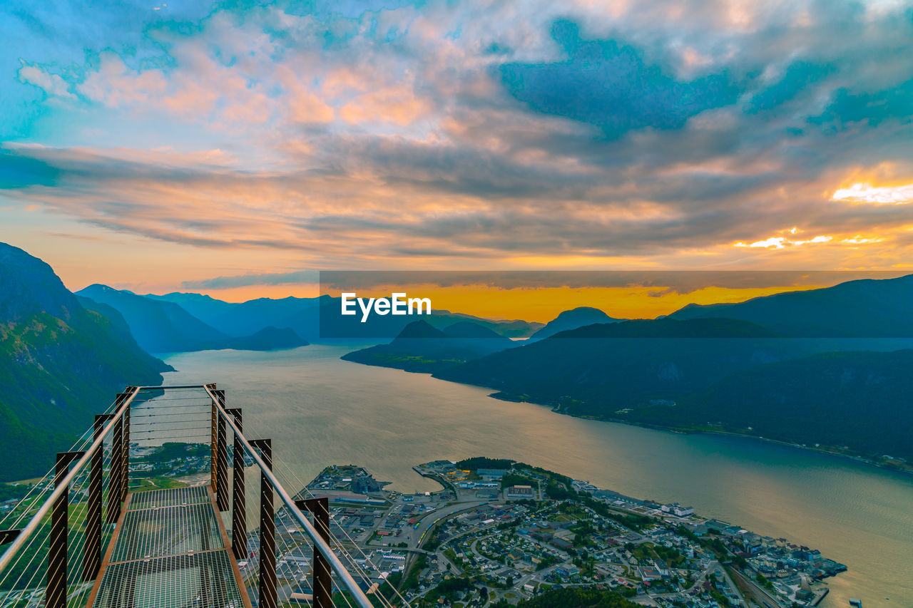 Scenic view of mountains against sky during sunset