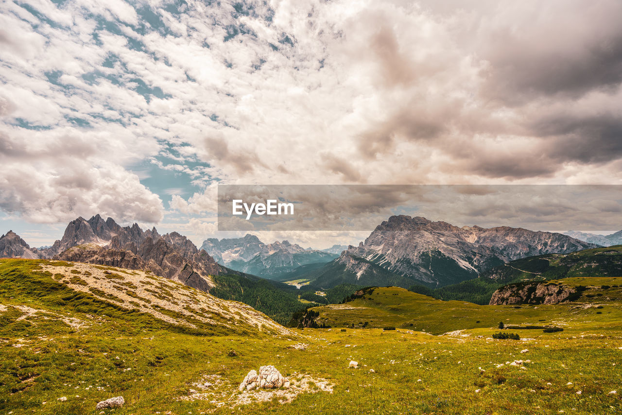 View of the cadini mountain range in the dolomites, italy.