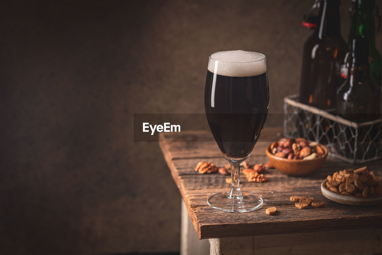 high angle view of wineglass on table