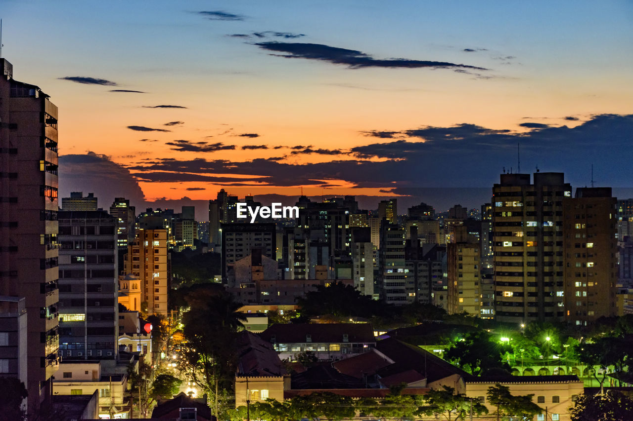 City lights at sunset