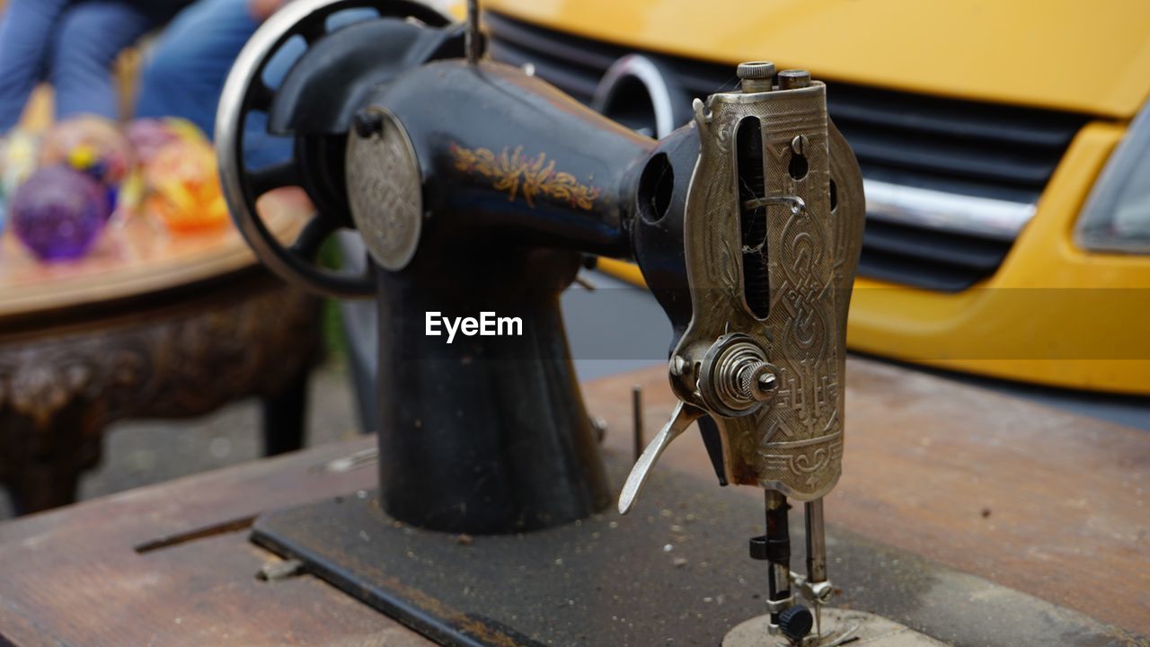 Close-up of old sewing machine