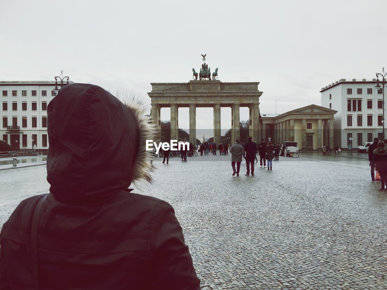 Rear view of woman standing in front of brandenburg gate