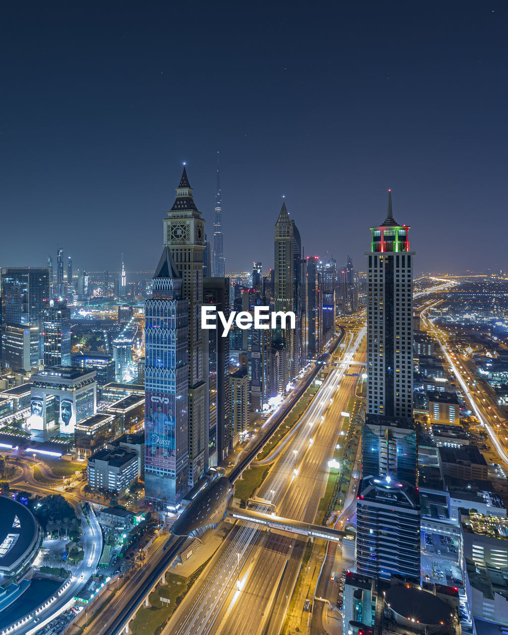 High angle view of dubai lit up at night