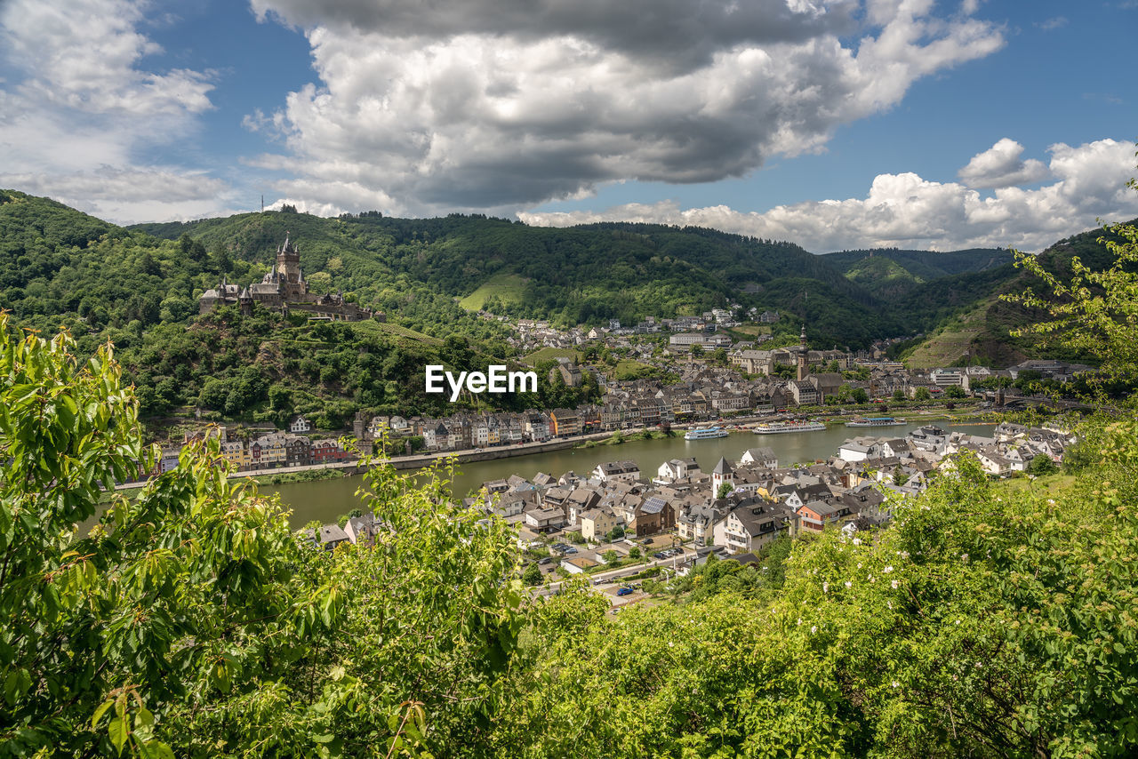 High angle view of townscape against sky