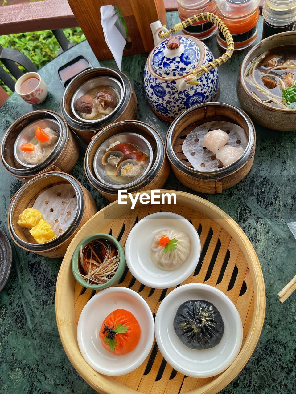 High angle view of food on table